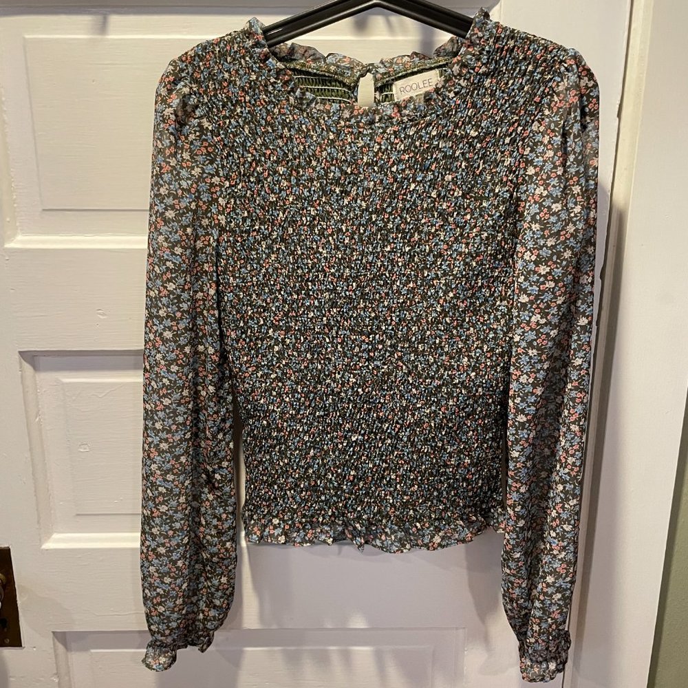 Green Ruched Flower Blouse